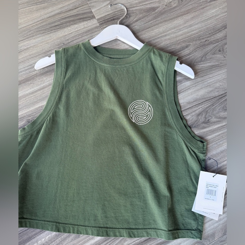 Spiritual Gangster Olive Crop Tank with White Logo Tag